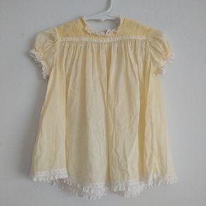 VTG Celeste Frocks Dress 0-6M Yellow Short Puff Sleeve Ruffle Lace